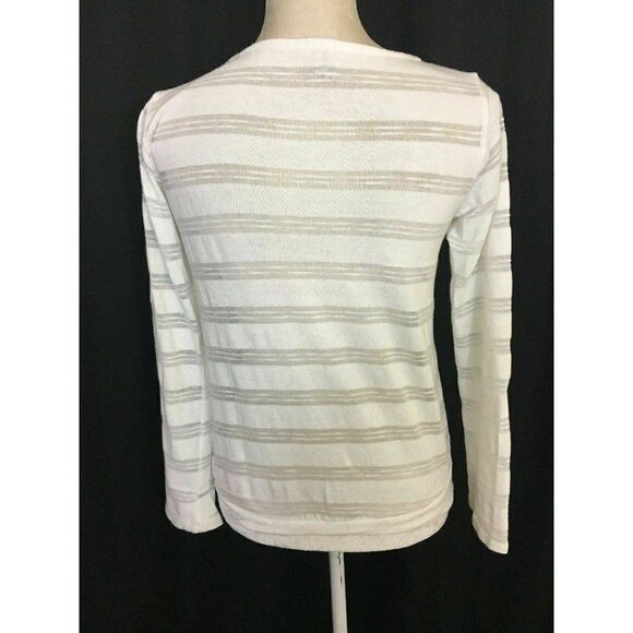 Splendid Womens Solid White Long Sleeve Striped Mesh Sweater Top Small - Picture 5 of 8